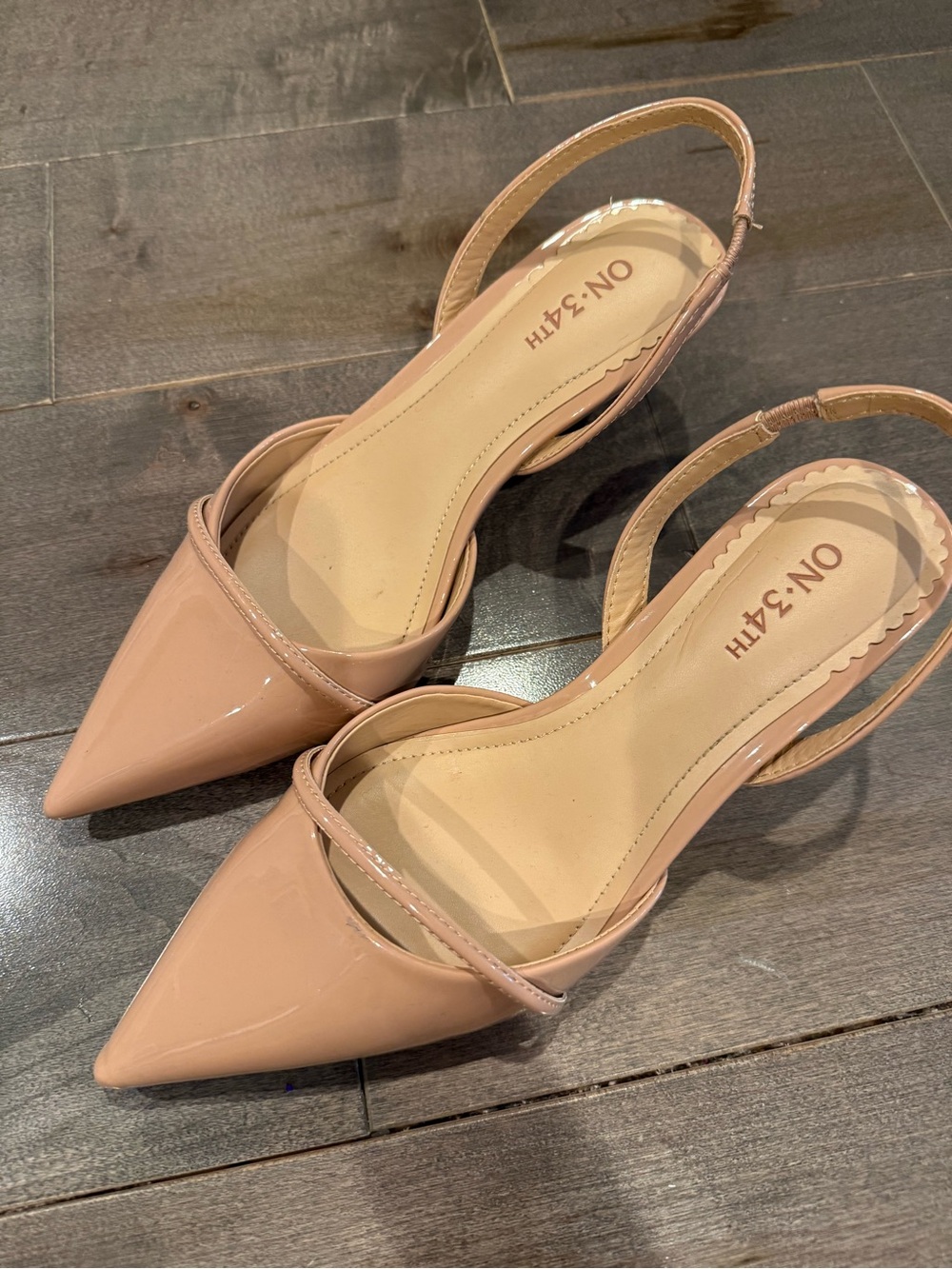 Nine West Blush Patent Pointed-Toe Slingback Heels